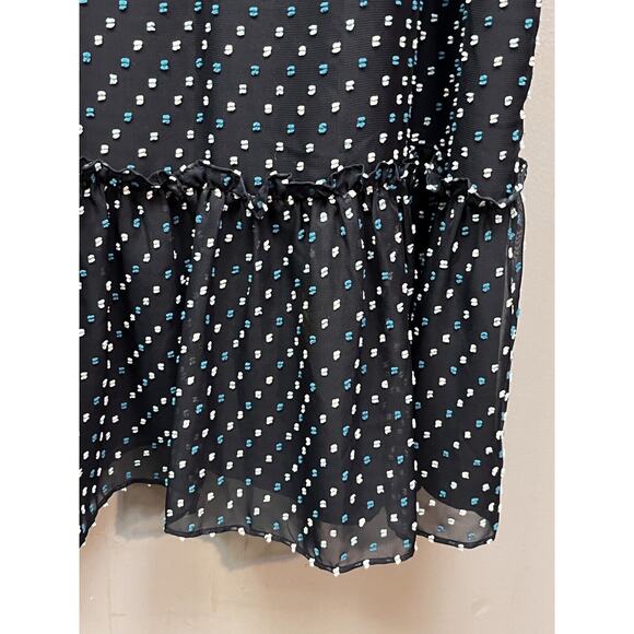 Loft Dress Womens size 12 Chiffon Swiss Dot Ruffle Blue Polka Dot Career Church - Picture 7 of 9